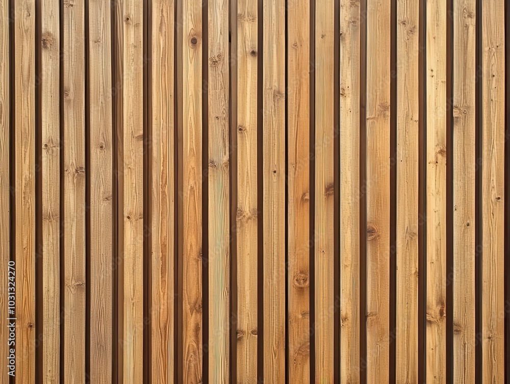 Fototapeta premium textured wooden wall made of vertical slats, showcasing natural timber lines, highlighting modern interior design aesthetics for construction and decoration in a warm, inviting context