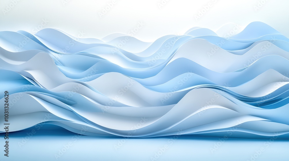 Abstract blue waves of paper art, soft curves on a white isolated background. Abstract blue waves of paper art, soft curves on a white isolated background.