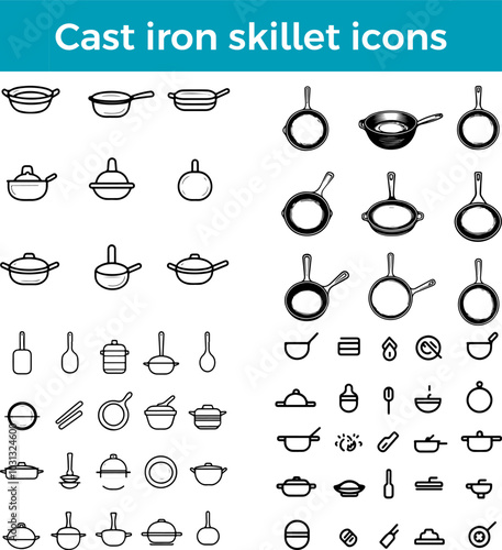 cast iron skillet icon vector cooking tool frying pan design