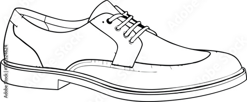 Classic men's shoes in continuous line art drawing style. Dress shoes minimalist black linear sketch isolated on white background background.