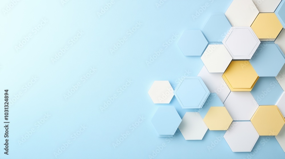 Abstract hexagonal shapes on a soft blue background, minimalistic design. Abstract hexagonal shapes on a soft blue background, minimalistic design.