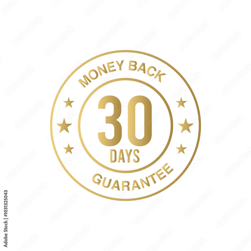 30 Days Money-Back Guarantee Badge- Golden Vector Isolated on White Background 30 Days Money-Back Guarantee Badge- Golden Vector Isolated on White Background