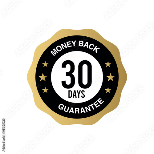 30 Days Money-Back Guarantee Badge- Golden Vector Isolated on White Background