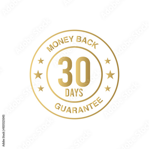 30 Days Money-Back Guarantee Badge- Golden Vector Isolated on White Background