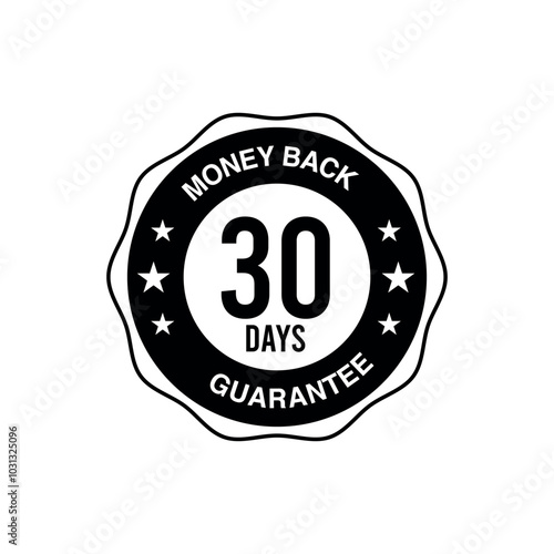 30 Days Money-Back Guarantee Icon- Black Line Art Vector Isolated on White Background (PNG)
