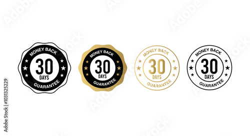 Set of 30 Days Money-Back Guarantee Vector- Black and White & Golden Vector Isolated on White Background (PNG)