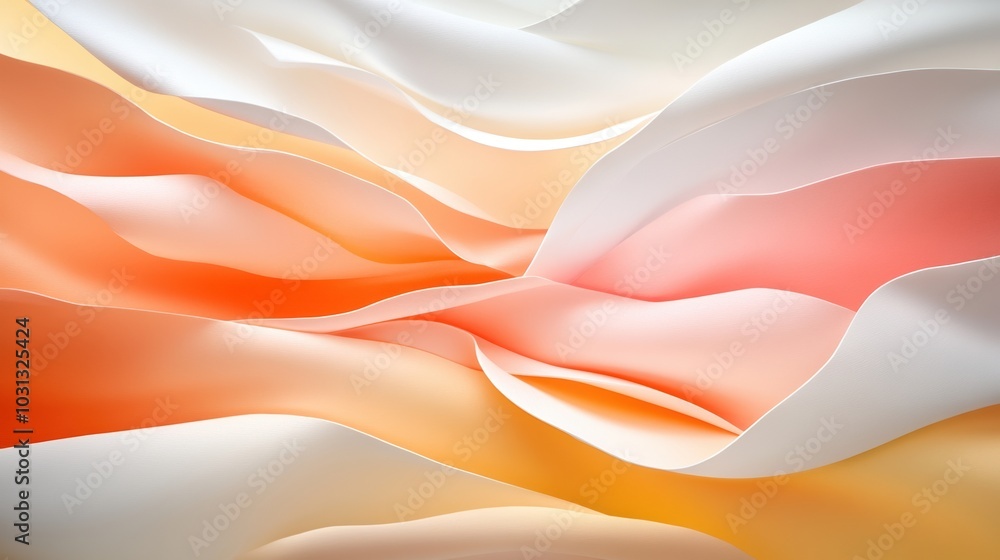 Obraz premium Abstract waves of soft fabric in orange, pink, and white tones.