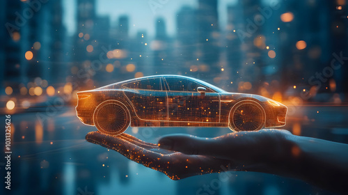A digital car hologram held...