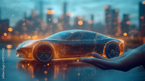 A futuristic car hologram h...