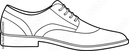 Classic men's shoes in continuous line art drawing style. Dress shoes minimalist black linear sketch isolated on white background background.