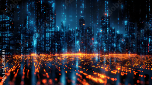 Futuristic cityscape with g...