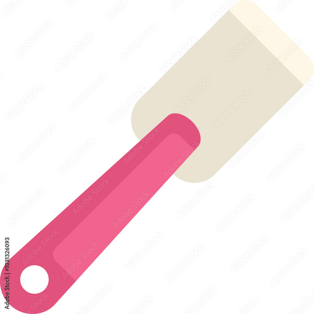 Pink silicone spatula with wooden handle spreading icing on cake, baking tool vector illustration isolated on white background Pink silicone spatula with wooden handle spreading icing on cake, baking tool vector illustration isolated on white background