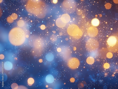 vibrant blue and gold abstract background filled with shimmering bokeh effects, evoking a celebratory atmosphere for new year's eve, capturing the essence of joy and new beginnings