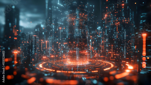 Futuristic cityscape with n...