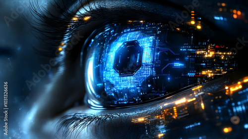 Close-up of a futuristic ey...