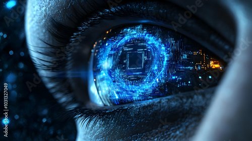 A futuristic eye reflecting...