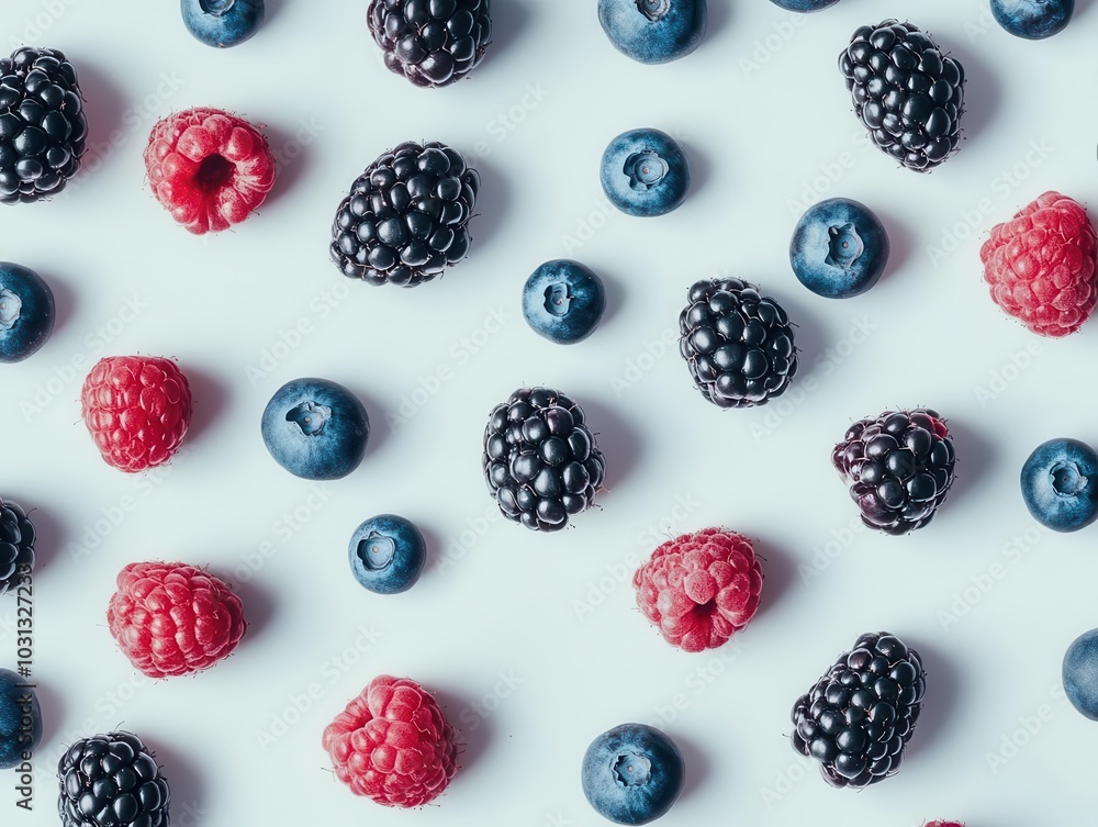 vibrant mix of wild berries displayed against a stark white background, showcasing the luscious colors and textures of raspberries, blueberries, and blackberries, emphasizing freshness and healthiness vibrant mix of wild berries displayed against a stark white background, showcasing the luscious colors and textures of raspberries, blueberries, and blackberries, emphasizing freshness and healthiness