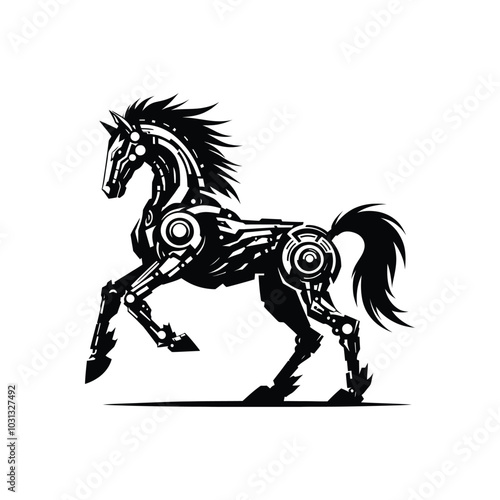 Futuristic Horse Silhouette Vector – Robotic Steed Illustration for Tech-Inspired Designs