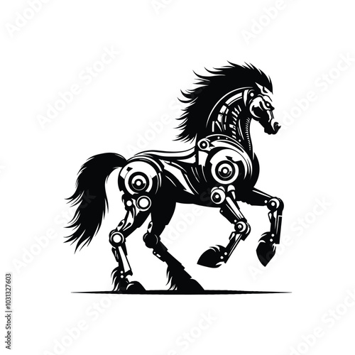 Cybernetic Horse Silhouette Illustration – Futuristic Robotic Animal Vector for Digital Artwork