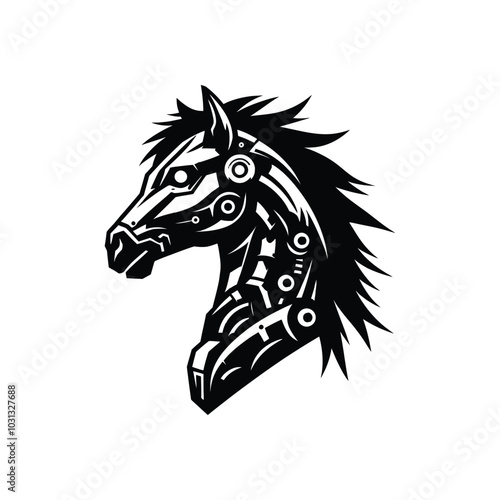 Cybernetic Horse Head Vector Robotic Animal Art for Futuristic and Technology Themed Creations