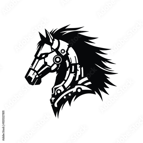 Mechanical Horse Head Silhouette Sci Fi Robot Animal Graphic for Digital Designs