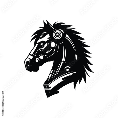 High Tech Robotic Horse Head Illustration Cyberpunk Inspired Vector for Futuristic Concepts
