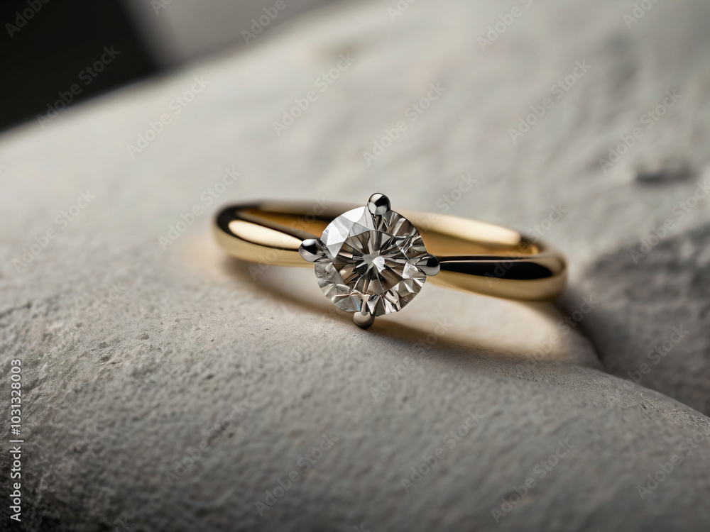 An elegant diamond engagement ring with a prominent solitaire, set on a slender gold band. An elegant diamond engagement ring with a prominent solitaire, set on a slender gold band.