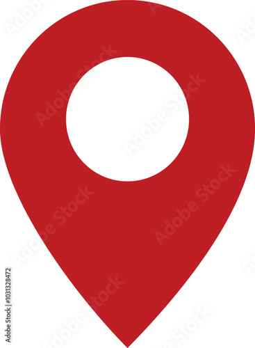 Location map icon. Red pin marker with white dot isolated on white background