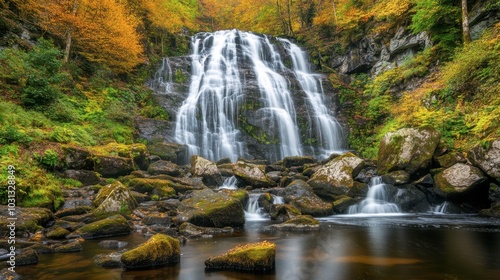 Serene Waterfall in Autumn Forest Setting