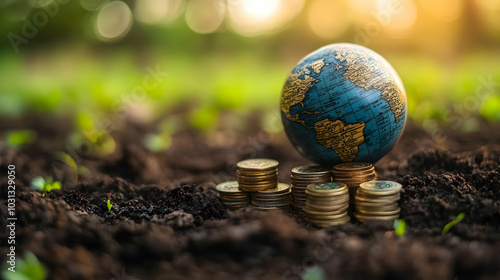 Earth globe on coins in soi...