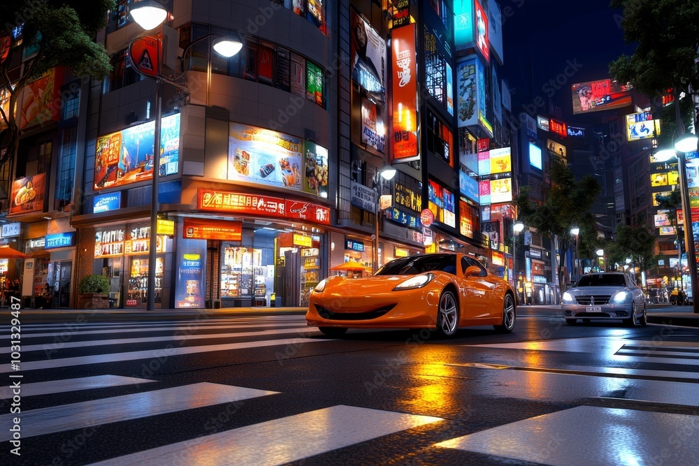 Obraz premium 3D-rendered street corner, with realistic lighting and urban textures