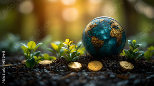 A globe surrounded by plant...
