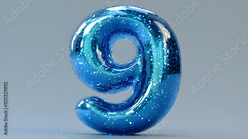 A shiny blue number nine wi...