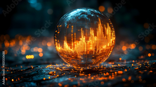A glowing orb with data vis...
