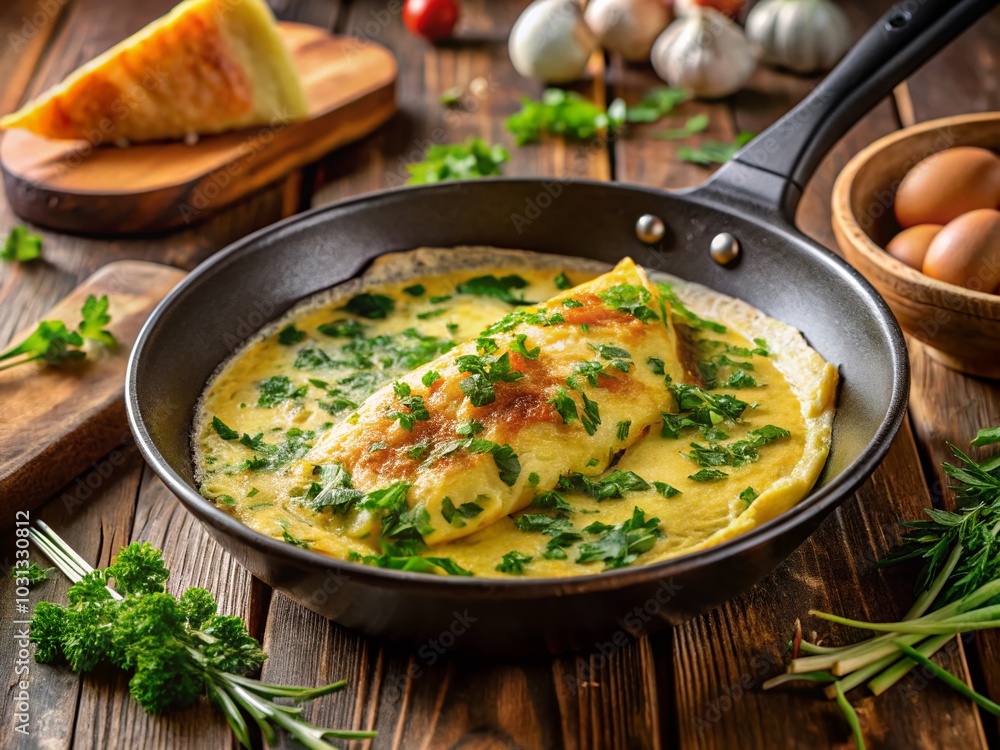 Cooking a Delicious Cheese and Parsley Omelet in High Dynamic Range for Vibrant Food Photography Cooking a Delicious Cheese and Parsley Omelet in High Dynamic Range for Vibrant Food Photography