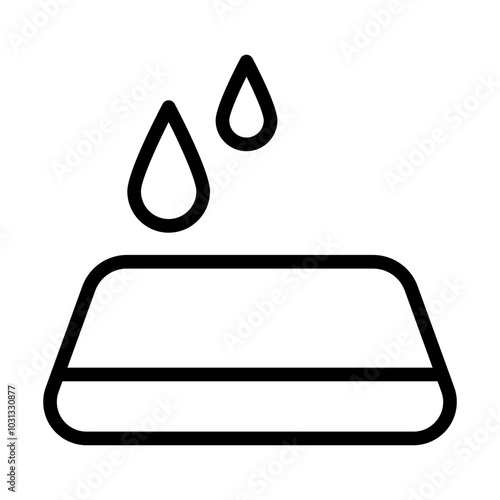 Water droplets falling onto a surface, illustrated by black line art.
