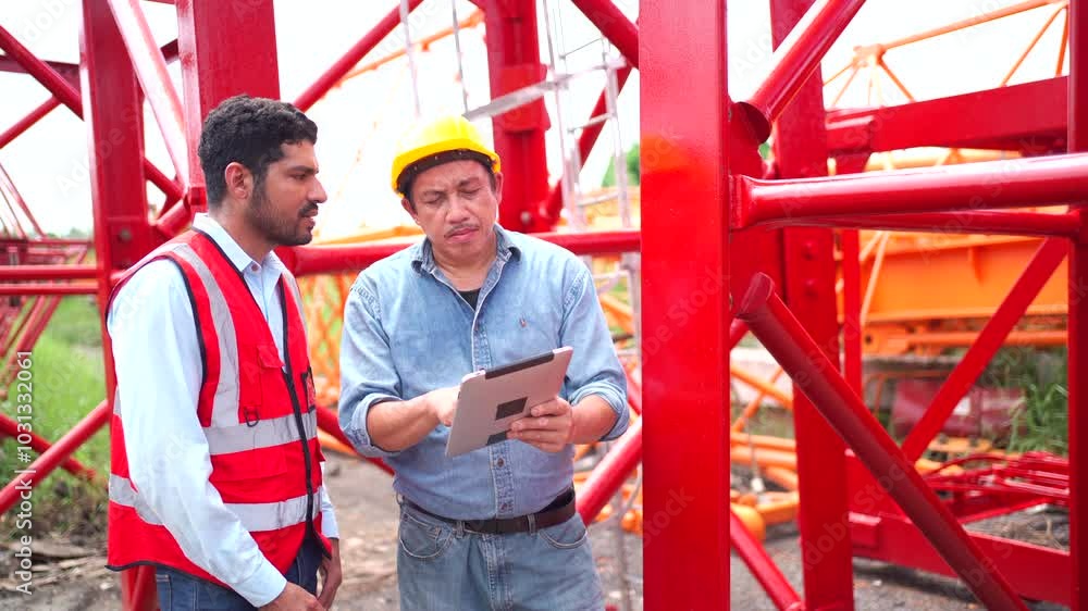 Senior Asian engineers have a conversation or discussion in construction site. Senior Asian engineers have a conversation or discussion in construction site.
