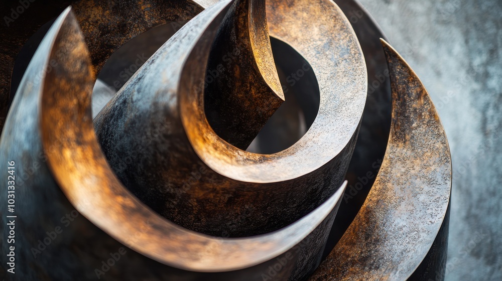 A large, curved piece of metal with a gold finish A large, curved piece of metal with a gold finish