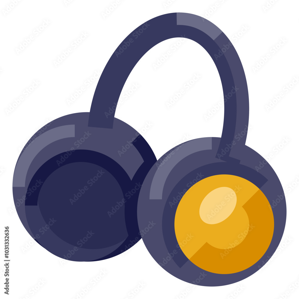 Close up of a pair of dark blue headphones with a yellow speaker. Close up of a pair of dark blue headphones with a yellow speaker.