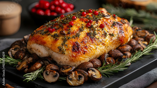 A roasted turkey breast gar...
