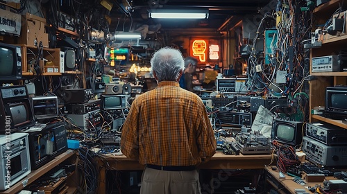 Man In Vintage Electronics Shop