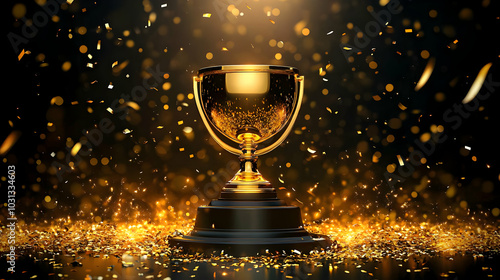 A golden trophy surrounded ...