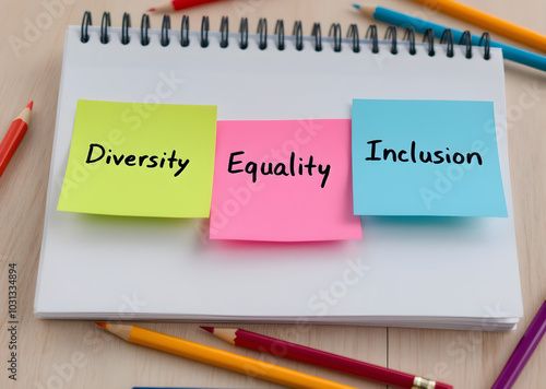 Diversity, Equality, Inclusion - Colorful Sticky Note Concept