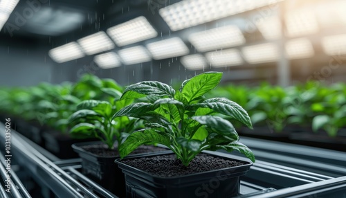 Explore an indoor hydroponic farm featuring vibrant green plants nurtured in a controlled environment, showcasing innovative agricultural techniques and sustainability.