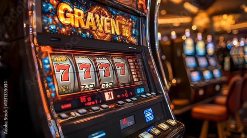 A close-up of a slot machine displaying winning symbols.