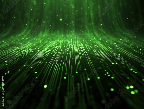 Abstract Green Lines and Lights Background.