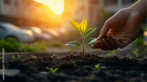 A hand nurturing a young pl...