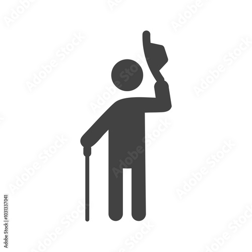 A simple silhouette of a person tipping their hat in greeting.