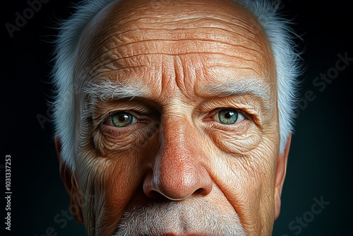 Hyper-detailed portrait of an elderly man, capturing every wrinkle and strand of hair