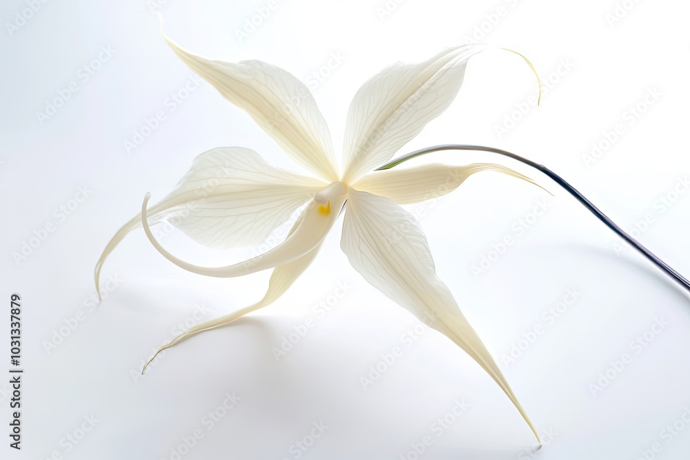 Delicate White Orchid with Twisted Petals on a White Background Delicate White Orchid with Twisted Petals on a White Background
